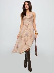 Zolena Halter Asymmetrical Midi Dress Multi