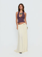 Velvet Storm Tie Detail Flowy Maxi Skirt Cream
